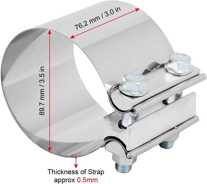 DOCAS 3.5 Inch 3.5" Butt Joint Exhaust Band Clamp Sleeve Stainless Steel 2pcs - Image 2